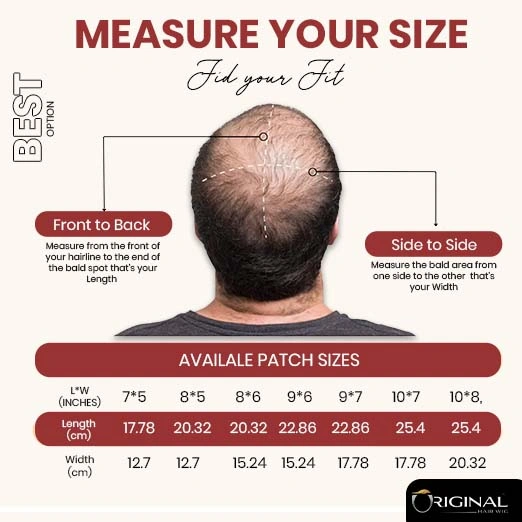 ABM Hair Patch Top View Base Design Size Guide Image