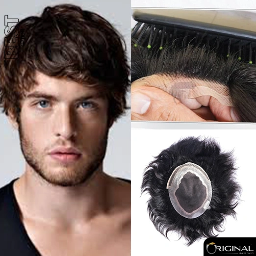 "Golden Apollo Front Lace Hair Patch Natural Hairline Human Hair System for Men"